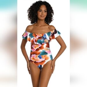 Off Shoulder Ruffle One Piece Swimsuit La Blanca